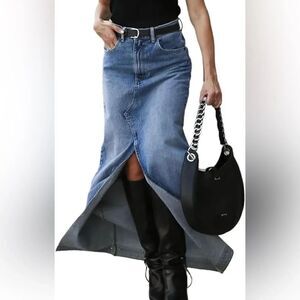 High Waist Slit Denim Skirt